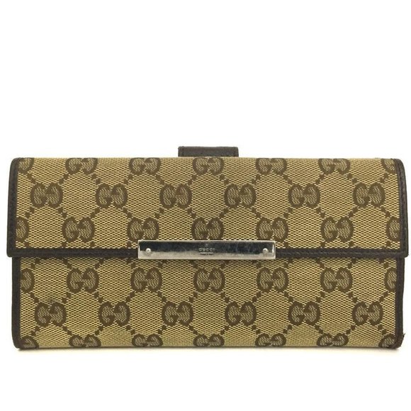GUCCI Bamboo GG Logo Canvas Leather Long Bifold Wallet /1G0783 - Picture 1 of 8